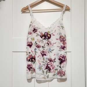 White House Black Market Cami, Small, Embroidered Floral, V-neck, Feminine, Boho
